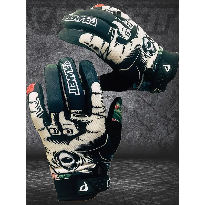 Black and white icu glove with stylized eye design on back featuring planet brand perfect for workwear and uniforms