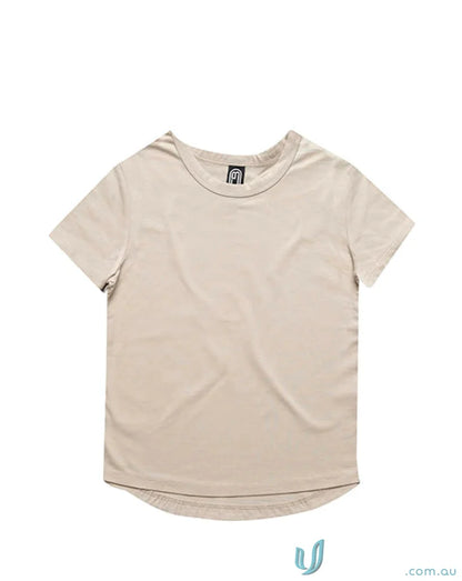 Beige short-sleeved curved hem t-shirt for infants from Infant Curved Hem T Shirt collection