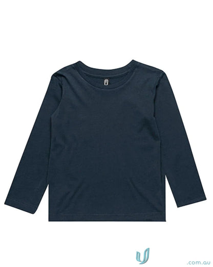 Navy long-sleeved T-shirt perfect for infant uniforms, measure for best fit