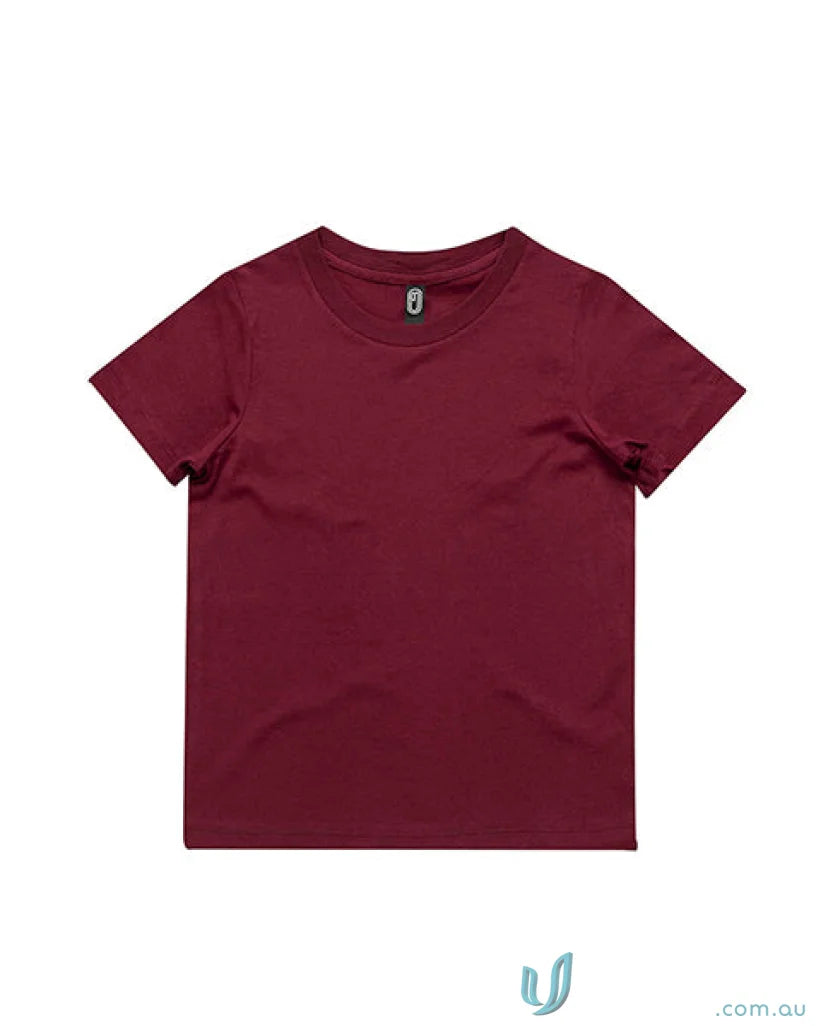 Maroon short-sleeved infant T-shirt perfect for casual wear or uniforms
