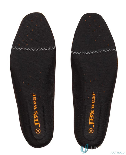Pair of black shoe insoles from Inner Sole Foot Bed for workwear and uniforms