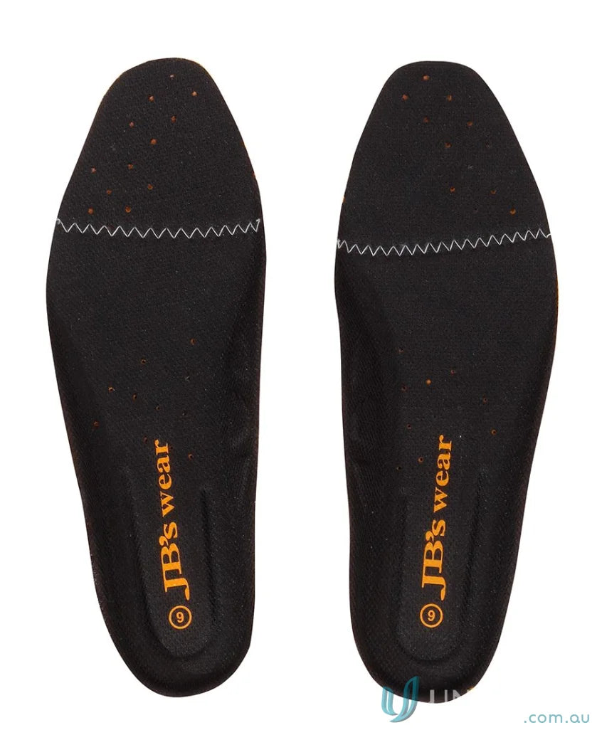 Pair of black shoe insoles from Inner Sole Foot Bed for workwear and uniforms