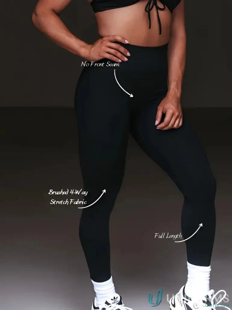 Black invisible scrunch onyxx leggings made from brushed 4-way stretch fabric with no front seam for workwear uniforms