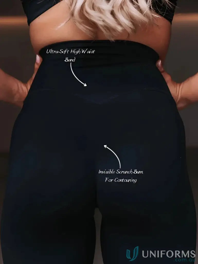 Black high-waisted Invicible Scrunch Onyx Leggings perfect for uniforms and workwear