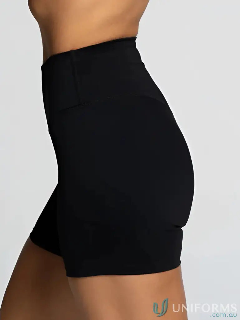 Black high-waisted athletic shorts with invisible scrunch detail from Invicible Scrunch line