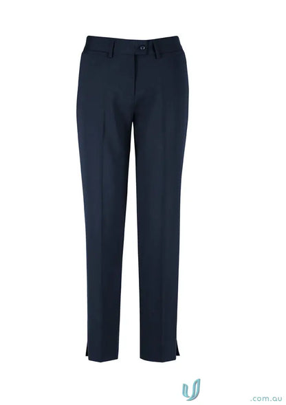 Dark blue IOP Comfort Wool Stretch Slim Leg Pant with small ankle slits