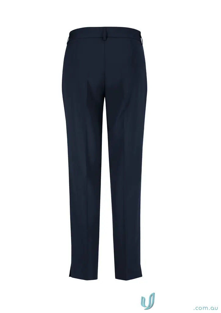 Dark blue IOP Comfort Wool Slim Leg Pant with flat front and ankle slits