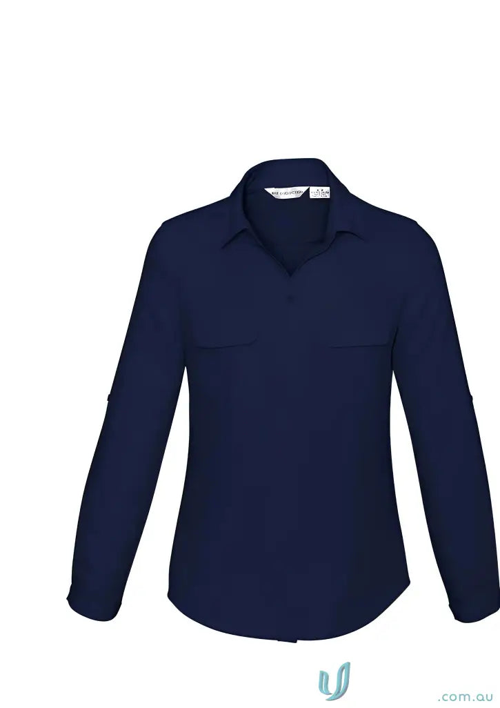 Navy blue IOP LS Blouse with mechanical stretch polyester and long sleeves