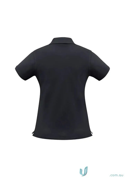 IOP EMB Ladies Polo back view in black with modern fit for uniforms p2125