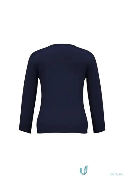 Plain dark blue long-sleeved sweater from IOP EMB Ladies Zip Cardigan, perfect for work uniforms