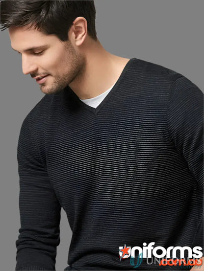 Man wearing black IOP EMB Mens Merino Pullover in origin merino wool pullover WP131ML