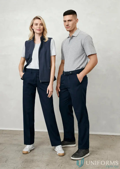 Two women wearing professional attire in IOP Ladies Flexi Band Pant showcasing biz flexi-band™