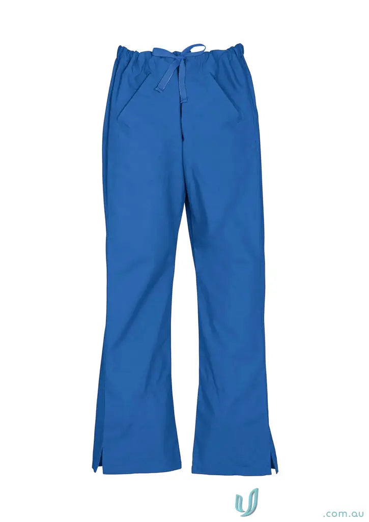 Blue IOP Ladies Scrub Pant with drawstring waist and flared legs for perfect fit