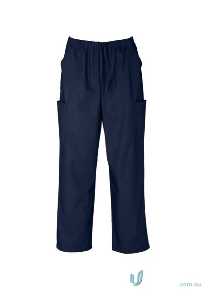 Dark blue IOP Unisex Cargo Scrub Pant with elastic waistband and cargo pockets, style features two