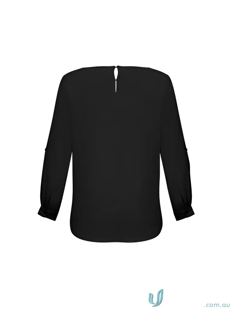 Black IWG Ladies LS Blouse with madison boatneck and polyester mechanical stretch