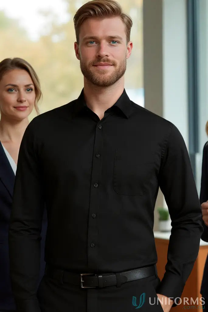 Men’s long-sleeve black dress shirt from Biz Collection Monaco, comfy Monaco LS shirt