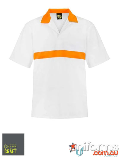 White jacshirt with contrast collar and chestband, perfect for food industry workwear