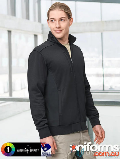 Black Jacquard Fleece Bomber Jacket with high zip-up neckline and ribbed hem and cuffs
