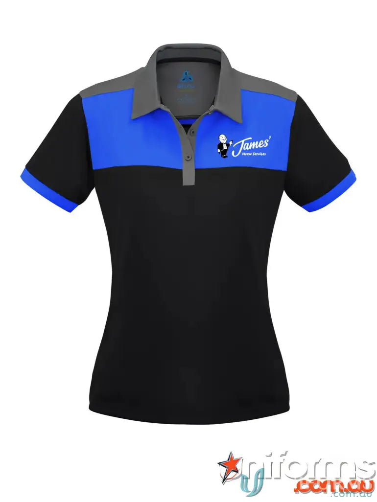 Women’s color-blocked polo shirt from James EMF Ladies Polo, perfect for workwear or uniforms