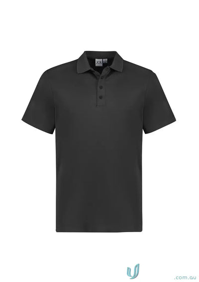 Men’s short-sleeved charcoal grey EMB Mens Polo shirt with three-button placket