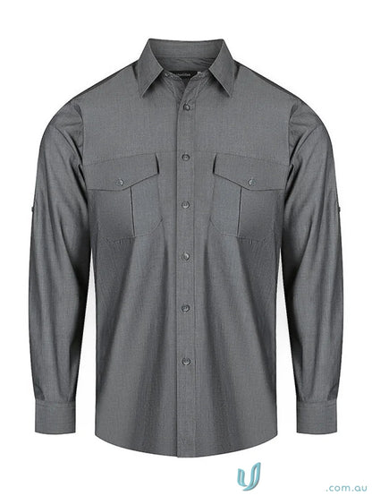 Men’s Jasper long sleeve shirt in gray with chest pockets, modern fit style