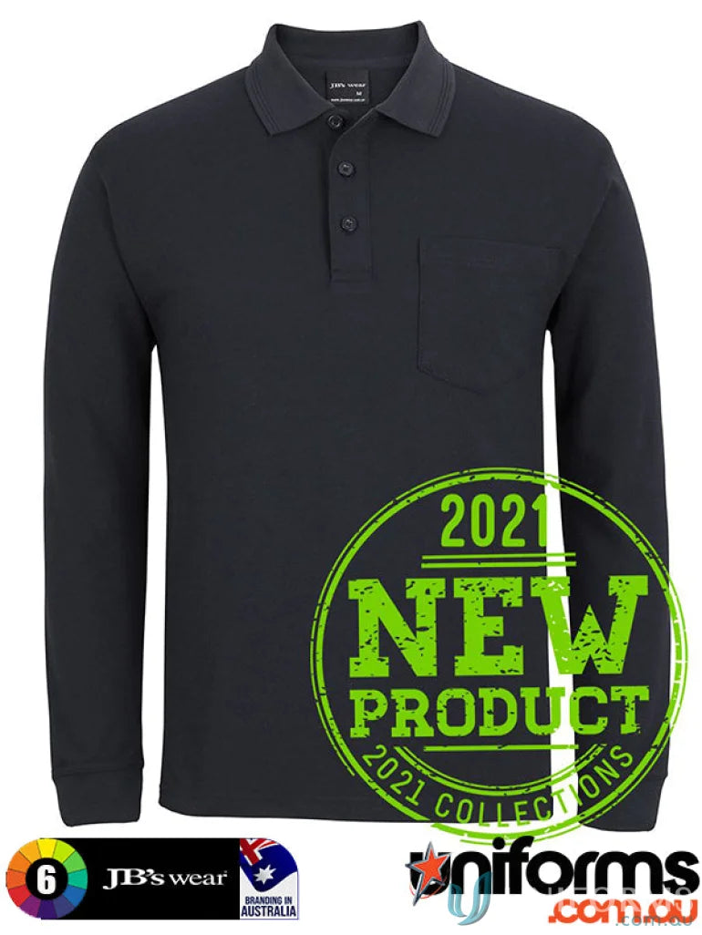 Black JBs 210 LS Pocket Polo with long sleeve and chest pocket for a casual look