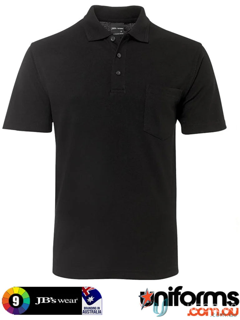 Black short-sleeved pocket polo with knitted collar and open cuffs from JBs 210 Collection