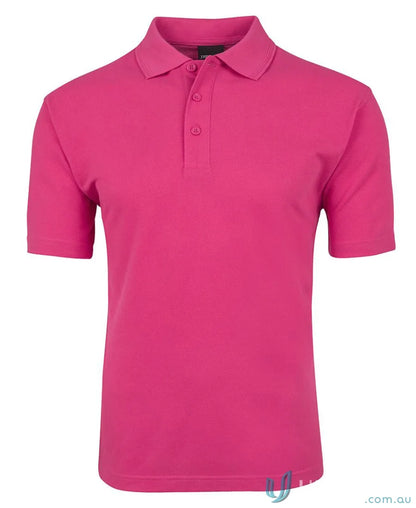 Pink short-sleeved polo shirt in JBs 210 Polo made with 210gsm pique fabric and herringbone tape