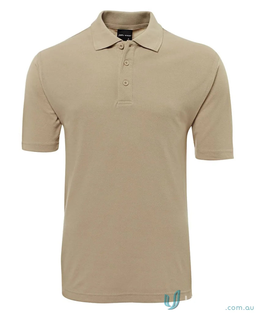 Khaki polo shirt made from 210gsm pique fabric with herringbone tape detail at JBs 210 Polo