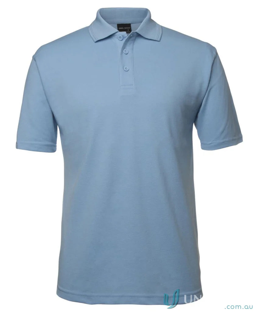 Light blue JBs 210 Polo shirt in 210gsm pique fabric with herringbone tape detail