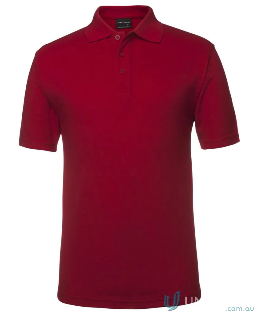 Red short-sleeved polo shirt in JBs 210 Polo with 210gsm pique fabric and herringbone tape