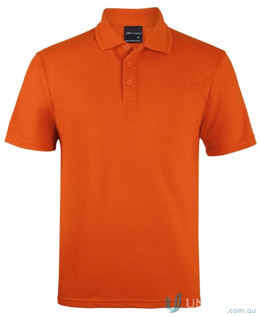 Orange short-sleeved polo shirt with three buttons in JB’s 210 Polo 2XS-Large, made of 210gsm pique fabric with herringbone tape for polo offers