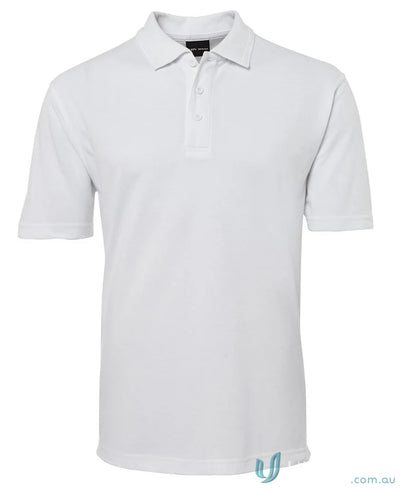 White short-sleeved JBs 210 Polo in 210gsm pique fabric with herringbone tape details