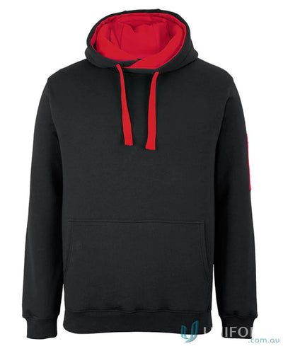 Black JB’S 350GSM Trade Hoodie with perfect fit and red lining for style