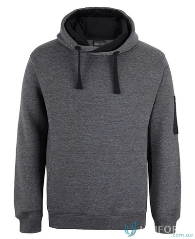 Gray JB’S 350GSM Trade Hoodie with black accents, perfect fit for casual wear