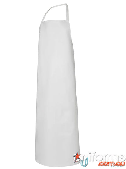 Plain white full-length apron with neck strap, ideal for work uniforms and workwear