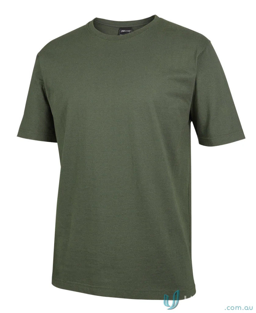 Plain olive green JBs Adult 1HT Green Tee with classic fit and crew neck for men