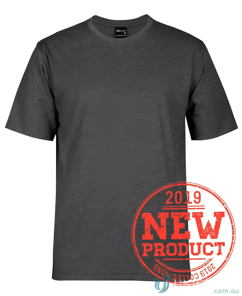 Dark gray crew neck JBs Adult 1HT Marle Tee with a new product 2019 stamp in jersey knit