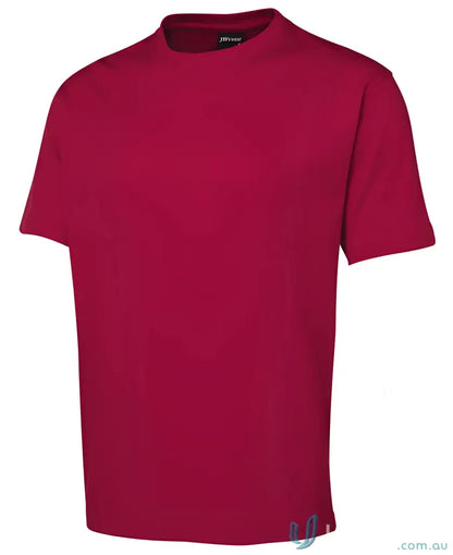 Plain deep red JBs Adult 1HT Red Tee with classic fit and ribbed crew neck