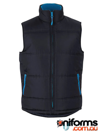 Navy blue JB’S Adult Contrast Puffer Vest with blue interior and zippers, extra-thick polyfill