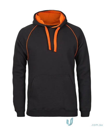 Black hoodie with orange trim from JBs Adults Contrast Fleecy Hoodie in cotton-rich CVC fleece