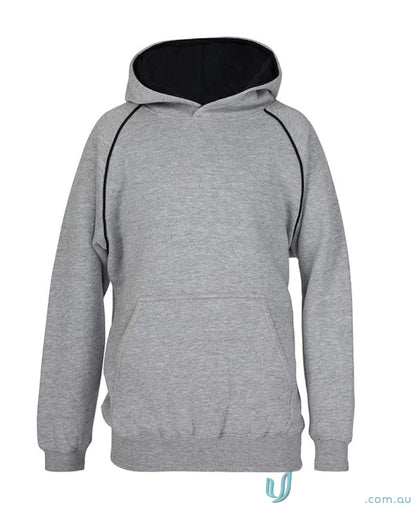 Gray hooded sweatshirt with black trim from JB’s Adults Contrast Fleecy Hoodie collection