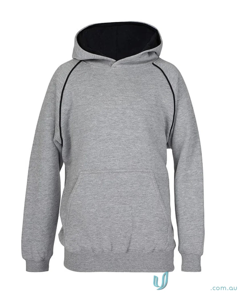 Gray hooded sweatshirt with black trim from JB’s Adults Contrast Fleecy Hoodie collection
