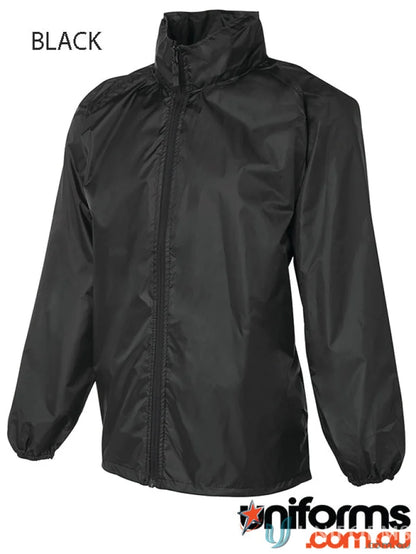 Black lightweight windbreaker jacket with full-zip and high collar, JB’s Adults Rain Forest Jacket urban fit