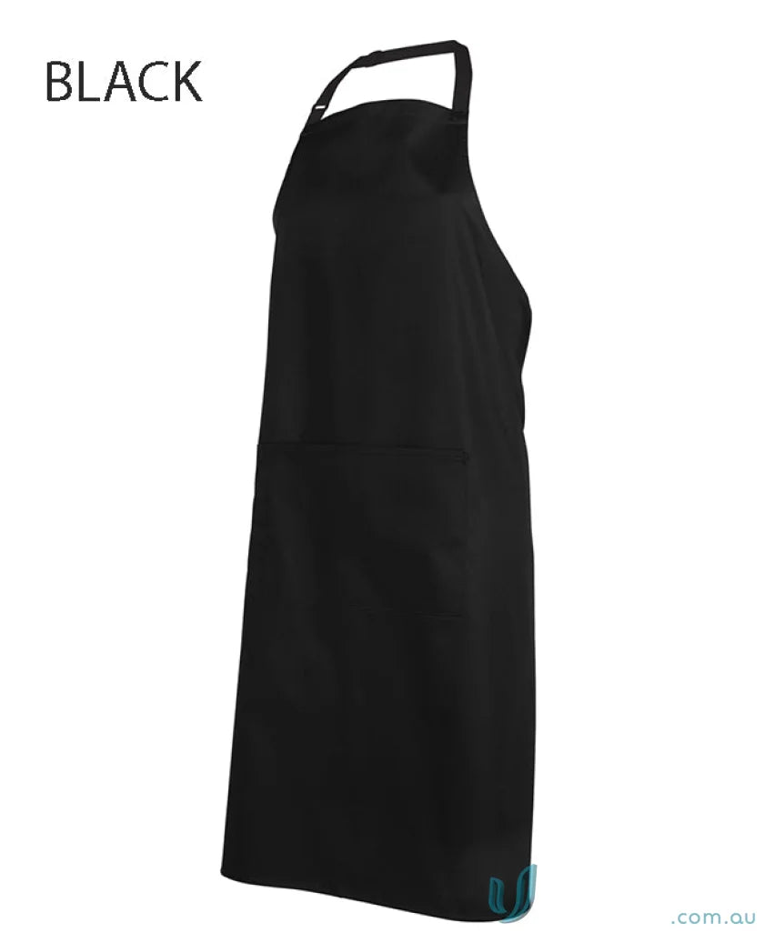 Black JBs Bib Apron with pocket featuring herringbone waist strap and neck strap