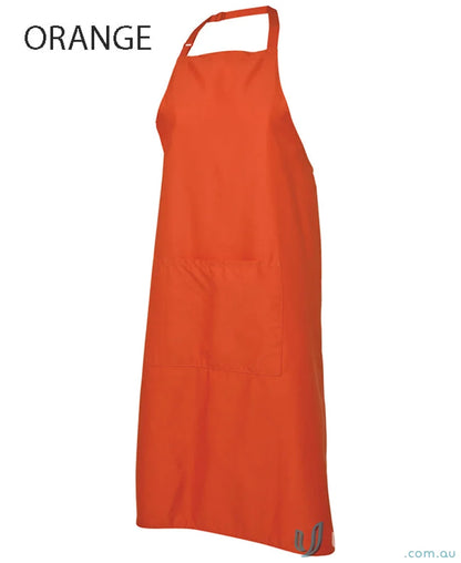 Orange apron with pocket featuring a herringbone waist strap and neck strap for style