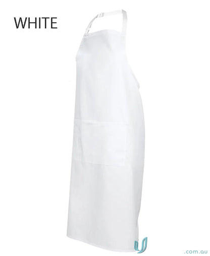 White apron with herringbone waist strap and neck strap from JBs Bib Apron
