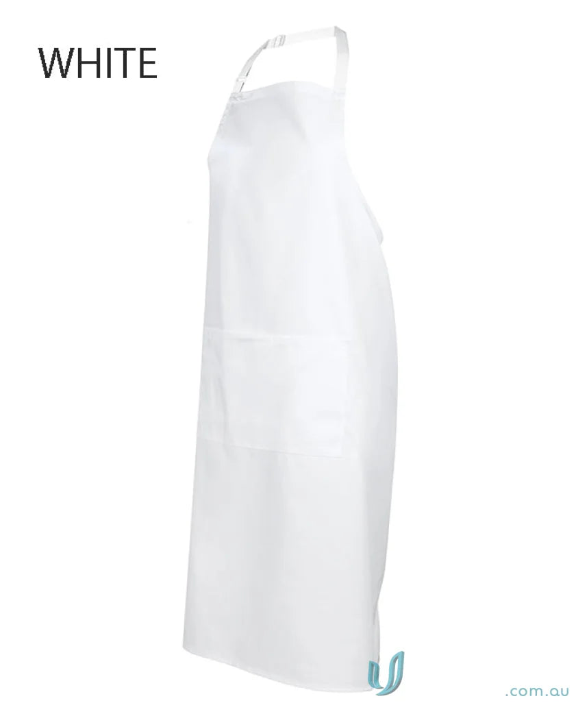 White apron with herringbone waist strap and neck strap from JBs Bib Apron