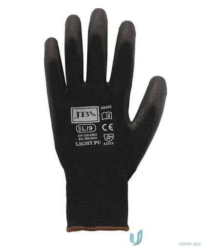Black light PU breathable glove with ribbed cuff and coated palm and fingers