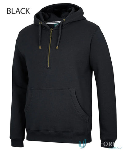Black JB’S Brass Half Zip Hoodie with quarter-zip and kangaroo pocket for style